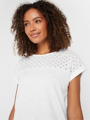 M&Co White Embroidered Panel 100% Cotton T-Shirt - Image 7 of 9
