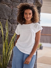 M&Co White Embroidered Panel 100% Cotton T-Shirt - Image 8 of 9