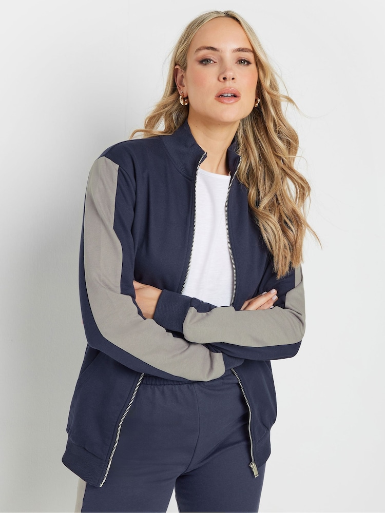 Long Tall Sally Blue Side Panel Zip Up  100% Cotton Sweatshirt - Image 4 of 5