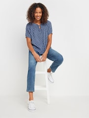 M&Co Blue 100% Cotton Dobby Boho Short Sleeve Top - Image 2 of 4