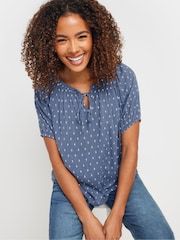 M&Co Blue 100% Cotton Dobby Boho Short Sleeve Top - Image 4 of 4
