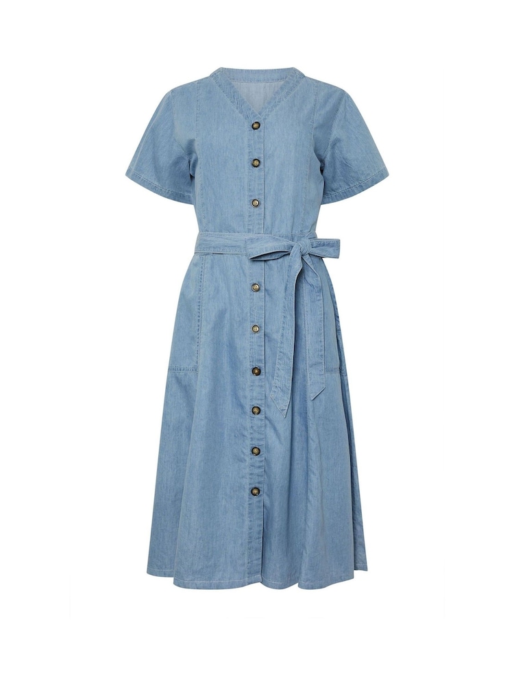 M&Co Blue Collarless Button Through Shirt Dress - Image 6 of 6 M&Co Blue Collarless Button Through Shirt Dress - Image 6 of 6