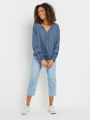 M&Co Blue Acid Wash Trim Insert Boho Blouse - Image 2 of 4