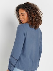 M&Co Blue Acid Wash Trim Insert Boho Blouse - Image 3 of 4