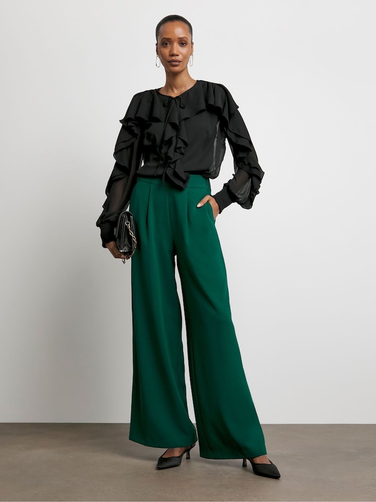 Joanna Hope Green Pleated Wide Leg Trousers - Image 1 of 4