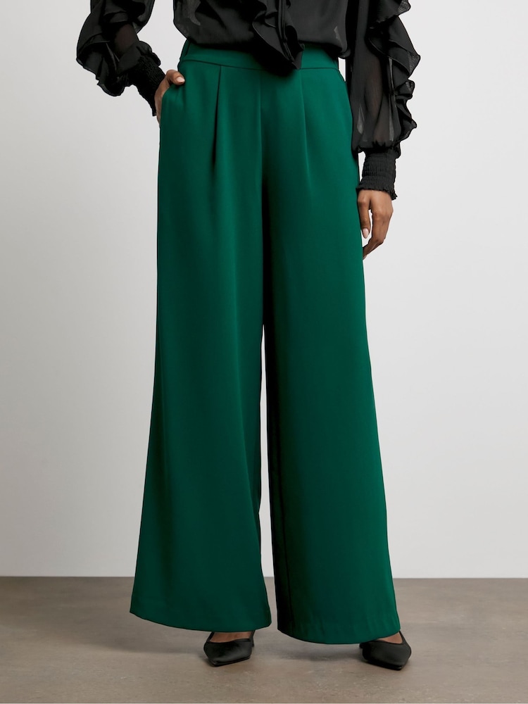 Joanna Hope Green Pleated Wide Leg Trousers - Image 4 of 4