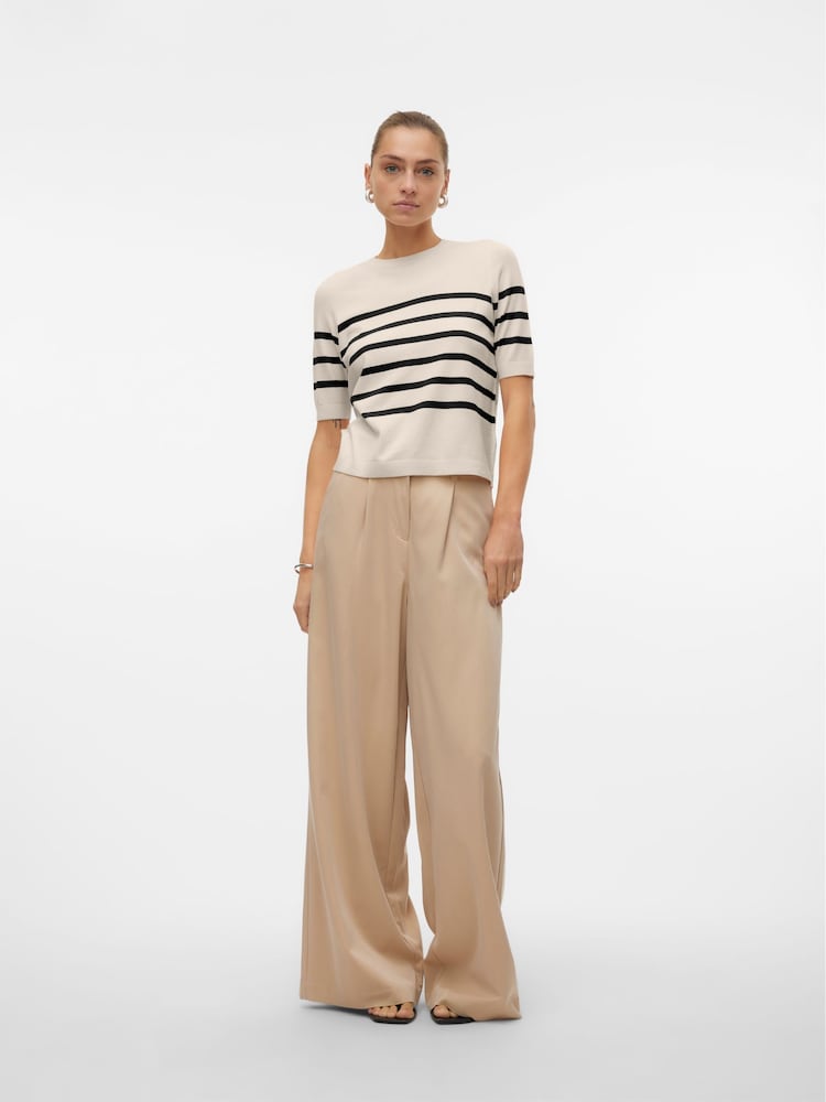 VERO MODA Cream Short Sleeve Round Neck Jumper - Image 1 of 5