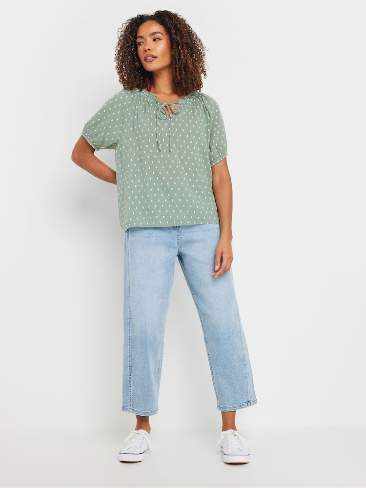 M&Co Green 100% Cotton Dobby Boho Short Sleeve Top - Image 4 of 4