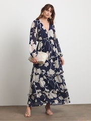 Joanna Hope Blue Romantic Ruffle Dress - Image 1 of 4