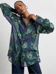 Joanna Hope Oversized Blue Chiffon Shirt - Image 1 of 5