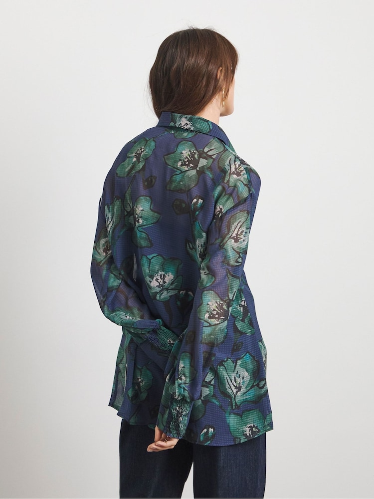 Joanna Hope Oversized Blue Chiffon Shirt - Image 2 of 5 Joanna Hope Oversized Blue Chiffon Shirt - Image 2 of 5