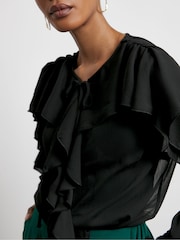 Joanna Hope Crinkle Chiffon Romantic Ruffle Black Blouse - Image 3 of 4