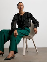 Joanna Hope Crinkle Chiffon Romantic Ruffle Black Blouse - Image 4 of 4
