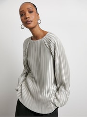 Joanna Hope Silver Plisse Balloon sleeve Blouse - Image 1 of 4