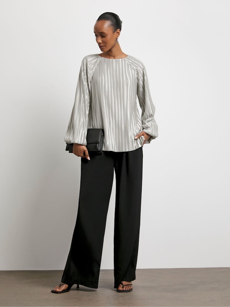 Joanna Hope Silver Plisse Balloon sleeve Blouse - Image 4 of 4