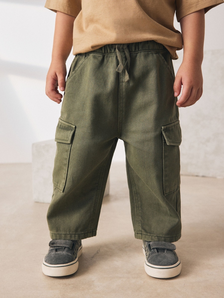 Khaki Green Washed Wide Leg Cargo Trousers (3mths-7yrs) - Image 1 of 8