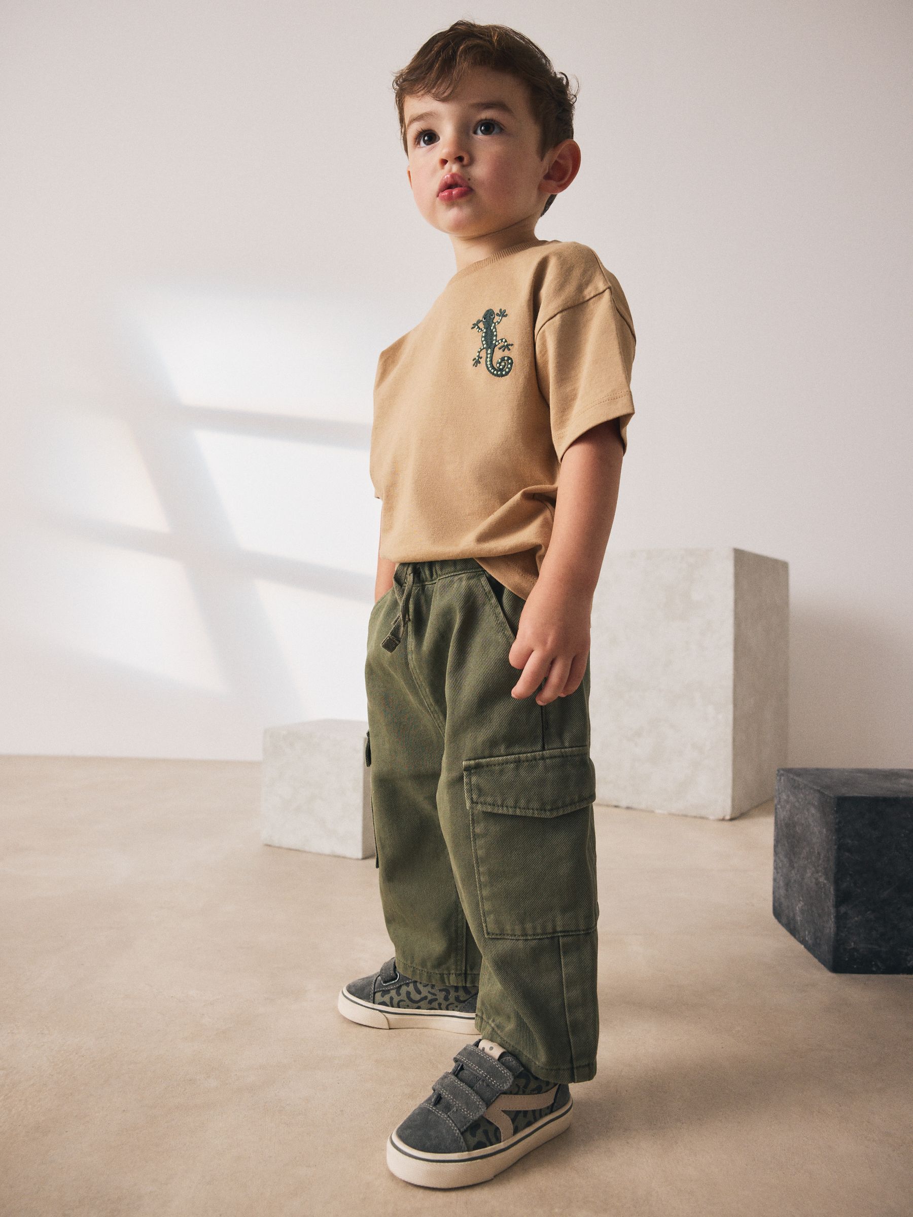 Buy Khaki Green Washed Wide Leg Cargo Trousers (3mths-7yrs) from