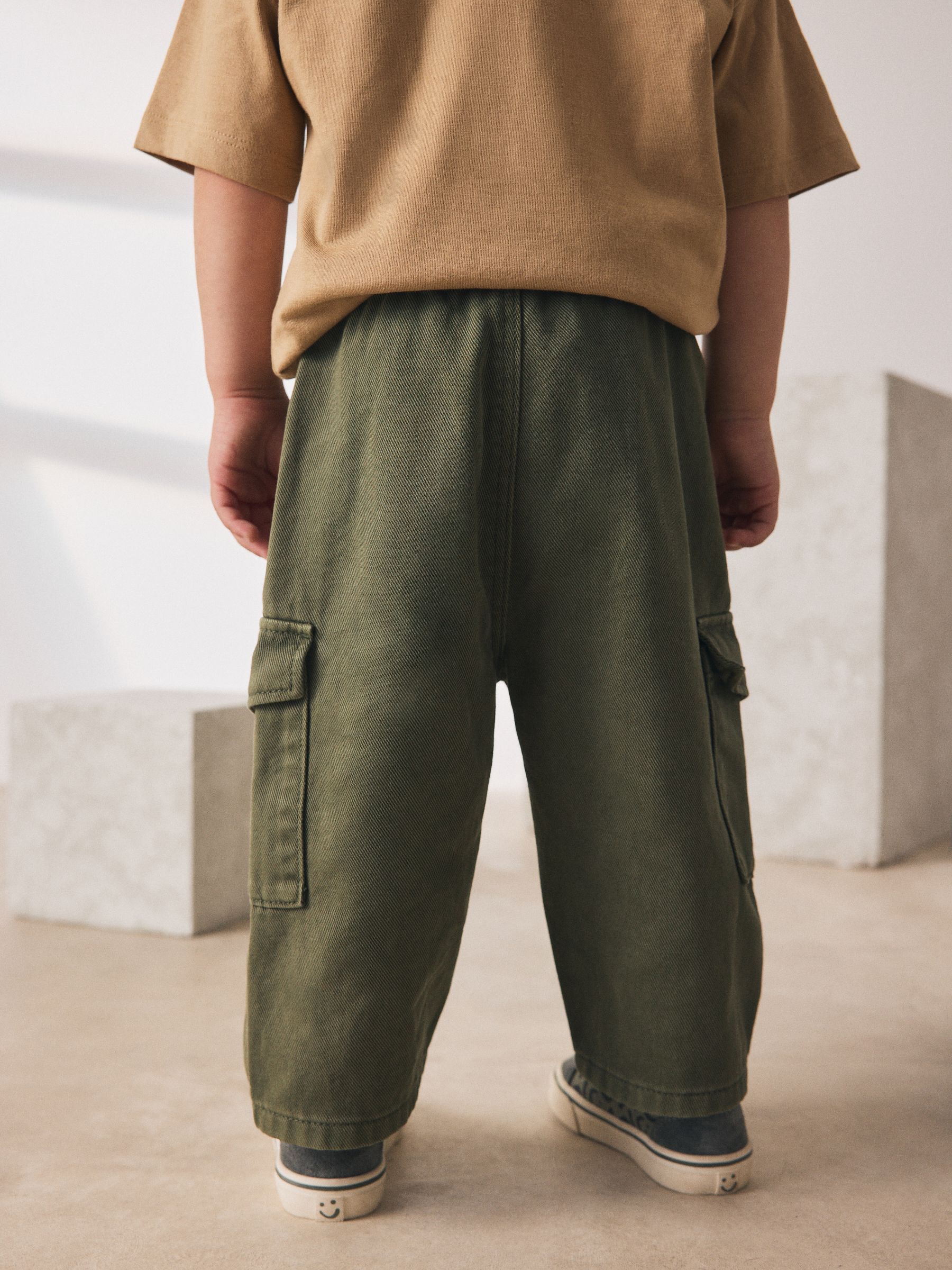 Buy Khaki Green Washed Wide Leg Cargo Trousers (3mths-7yrs) from