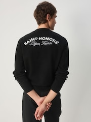 Black Relaxed Fit Paris Embroidery Crew Jumper with Wool - Image 1 of 8