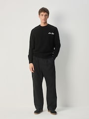 Black Relaxed Fit Paris Embroidery Crew Jumper with Wool - Image 2 of 8