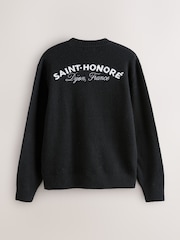 Black Relaxed Fit Paris Embroidery Crew Jumper with Wool - Image 5 of 8
