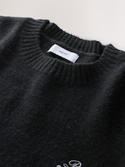 Black Relaxed Fit Paris Embroidery Crew Jumper with Wool - Image 8 of 8
