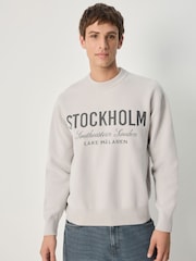 Neutral Relaxed Fit Stockholm Graphic Print Crew Jumper - Image 1 of 7