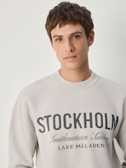 Neutral Relaxed Fit Stockholm Graphic Print Crew Jumper - Image 4 of 7