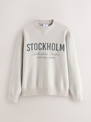 Neutral Relaxed Fit Stockholm Graphic Print Crew Jumper - Image 5 of 7