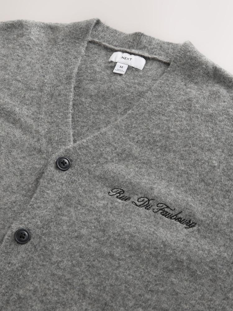 Grey Relaxed Fit Cosy Cardigan with Wool - Image 2 of 3