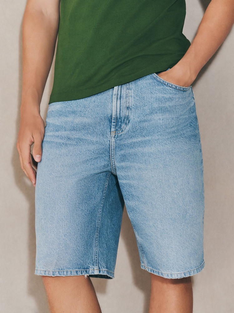 Mid Blue Wash Jort Denim Shorts - Image 1 of 10