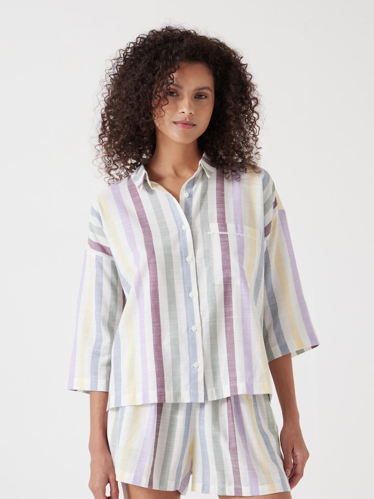 Hush White/Grey Rudie Stripe Short Pyjamas Set - Image 4 of 5