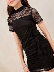 Lipsy Black Teen High Neck Lace Corsage Dress (9-16yrs) - Image 2 of 4