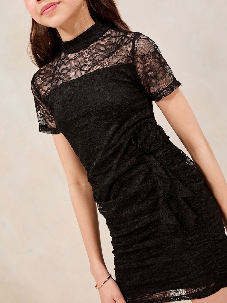 Lipsy Black Teen High Neck Lace Corsage Dress (9-16yrs) - Image 2 of 4 Lipsy Black Teen High Neck Lace Corsage Dress (9-16yrs) - Image 2 of 4