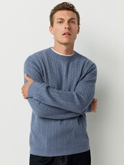 Blue Regular Fit Premium Feel Textured Crew Neck Jumper - Image 1 of 8