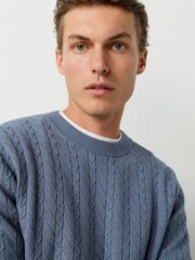 Blue Regular Fit Premium Feel Textured Crew Neck Jumper - Image 2 of 8