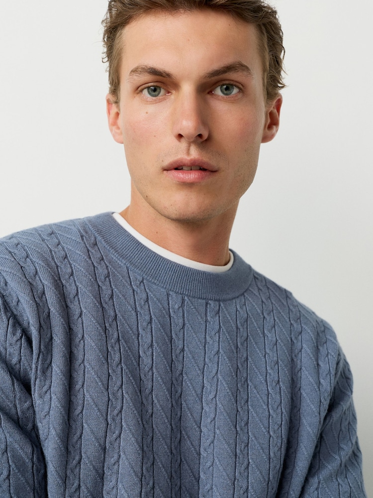 Blue Regular Fit Premium Feel Textured Crew Neck Jumper - Image 2 of 8