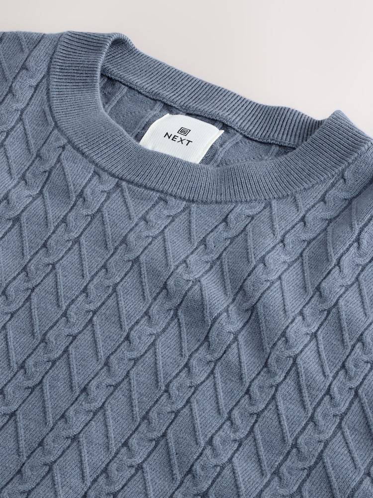Blue Regular Fit Premium Feel Textured Crew Neck Jumper - Image 8 of 8