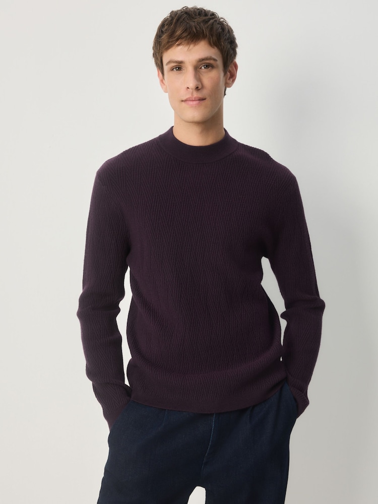 Dark Purple Regular Fit Premium Mid Weight Textured Crew Neck Jumper - Image 1 of 8 Dark Purple Regular Fit Premium Mid Weight Textured Crew Neck Jumper - Image 1 of 8