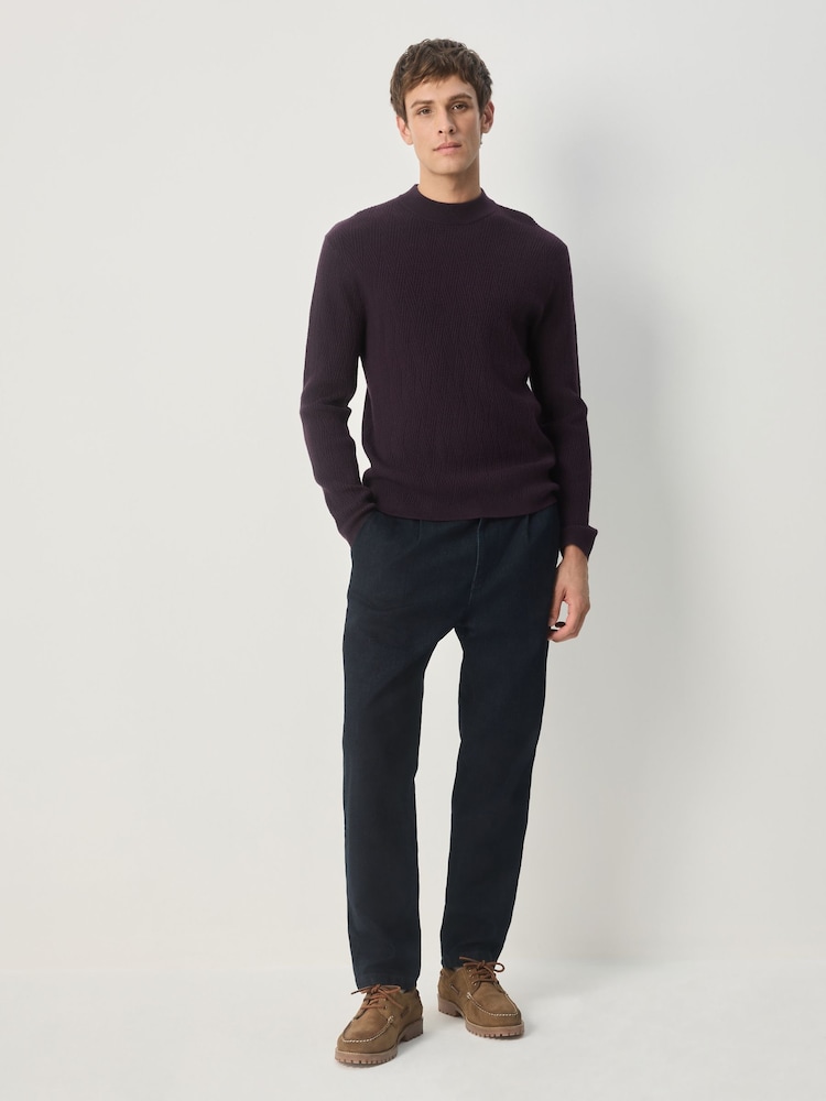 Dark Purple Regular Fit Premium Mid Weight Textured Crew Neck Jumper - Image 2 of 8 Dark Purple Regular Fit Premium Mid Weight Textured Crew Neck Jumper - Image 2 of 8