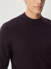 Dark Purple Regular Fit Premium Mid Weight Textured Crew Neck Jumper - Image 4 of 8
