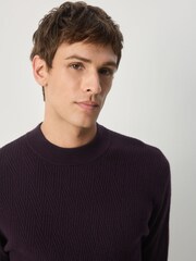Dark Purple Regular Fit Premium Mid Weight Textured Crew Neck Jumper - Image 5 of 8