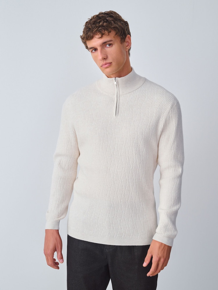Ecru White Regular Fit Premium Cable Quarter Zip Neck Jumper - Image 1 of 8