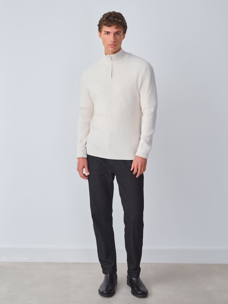 Ecru White Regular Fit Premium Cable Quarter Zip Neck Jumper - Image 2 of 8