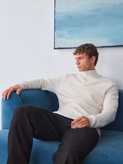 Ecru White Regular Fit Premium Cable Quarter Zip Neck Jumper - Image 4 of 8