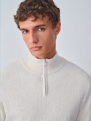 Ecru White Regular Fit Premium Cable Quarter Zip Neck Jumper - Image 5 of 8