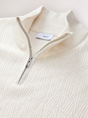Ecru White Regular Fit Premium Cable Quarter Zip Neck Jumper - Image 7 of 8