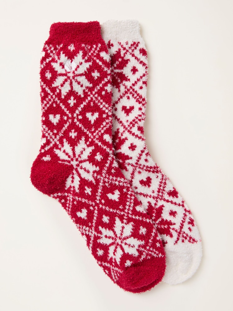 FatFace Red 2 Pack Fairisle Cosy Socks - Image 1 of 2 FatFace Red 2 Pack Fairisle Cosy Socks - Image 1 of 2