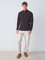 Chocolate Brown Regular Fit Premium Mid Weight Cable Quarter Zip Neck Jumper - Image 2 of 7