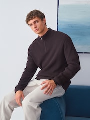 Chocolate Brown Regular Fit Premium Mid Weight Cable Quarter Zip Neck Jumper - Image 3 of 7